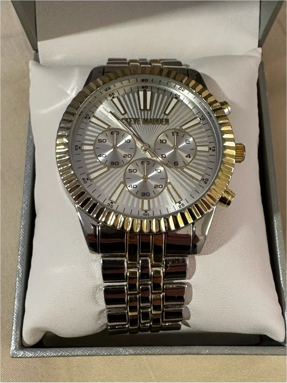 BRAND NEW Steve Madden Silver & Gold Tone Chronograph Style Bracelet Watch